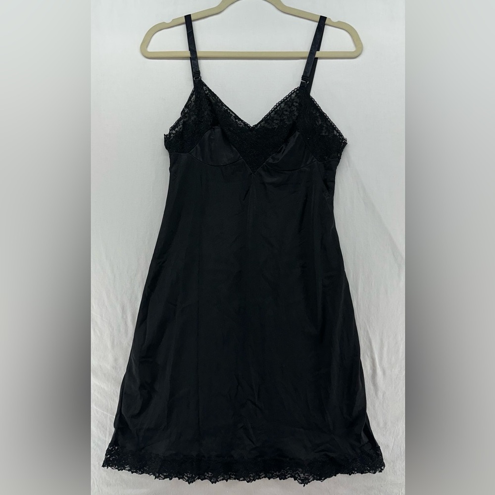 Opalaire Vintage Dupont Full Slip Black Lace Detail Satin Sheer USA Size 34